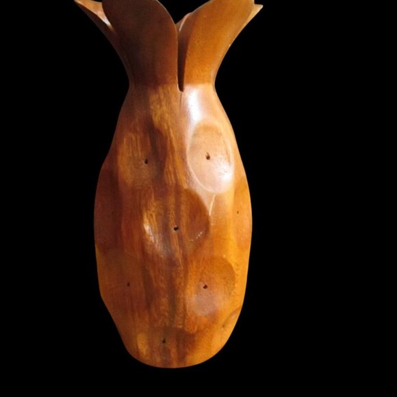 Vintage MCM Monkey Pod Carved Wooden Pineapple Toothpick Appetizer Holder 8" - Picture 4 of 9